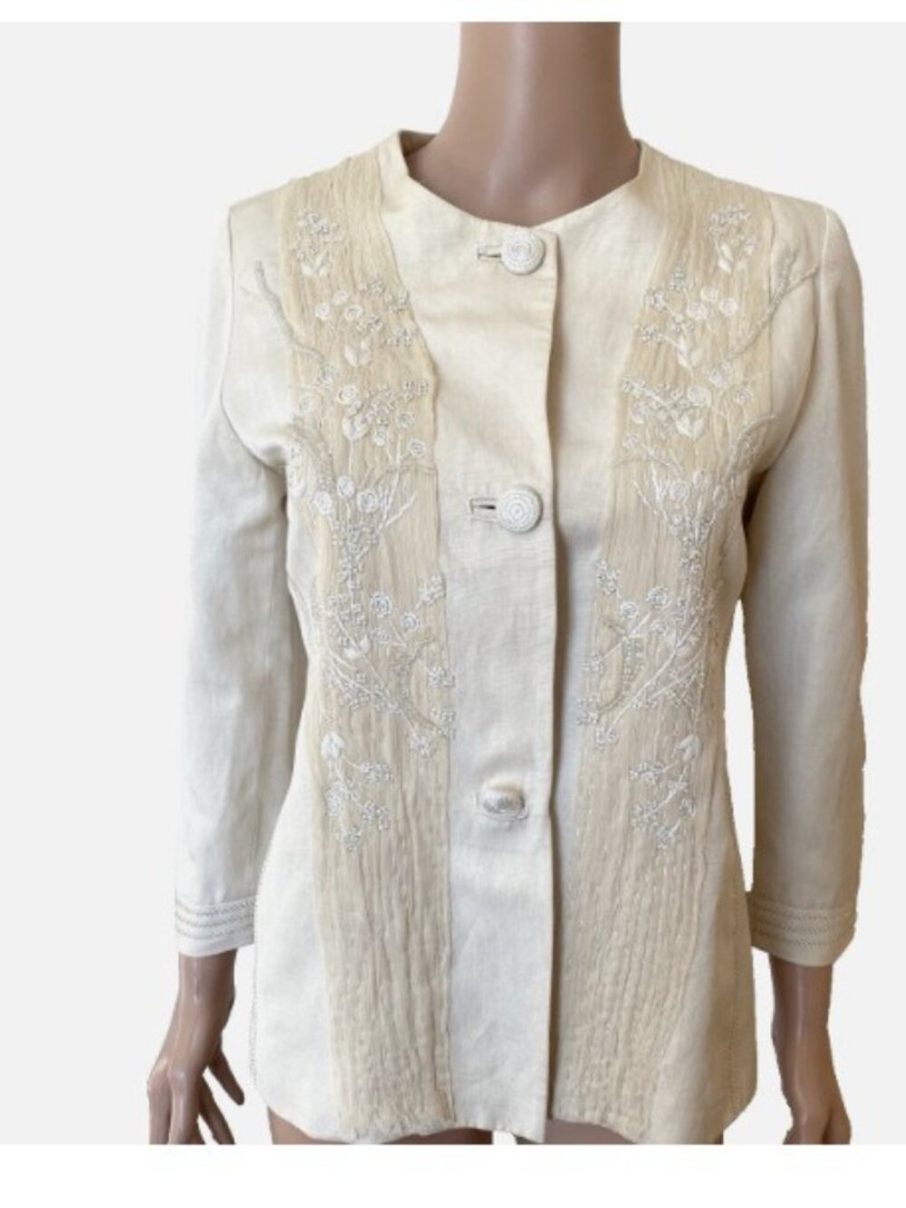 JOHNNY WAS BIYA Ivory Beaded and Embroidered Blazer Jacket Small - Excellent